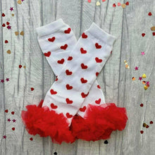 Load image into Gallery viewer, &#39;Daddy&#39;s Little Valentine&#39; Baby Girl White Tutu Romper With Matching Bow Headband And Matching Red Heart Leg Warmers
