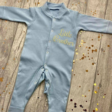 Load image into Gallery viewer, Newborn Baby Boy &#39;Little Brother&#39; Blue Sleep Suit
