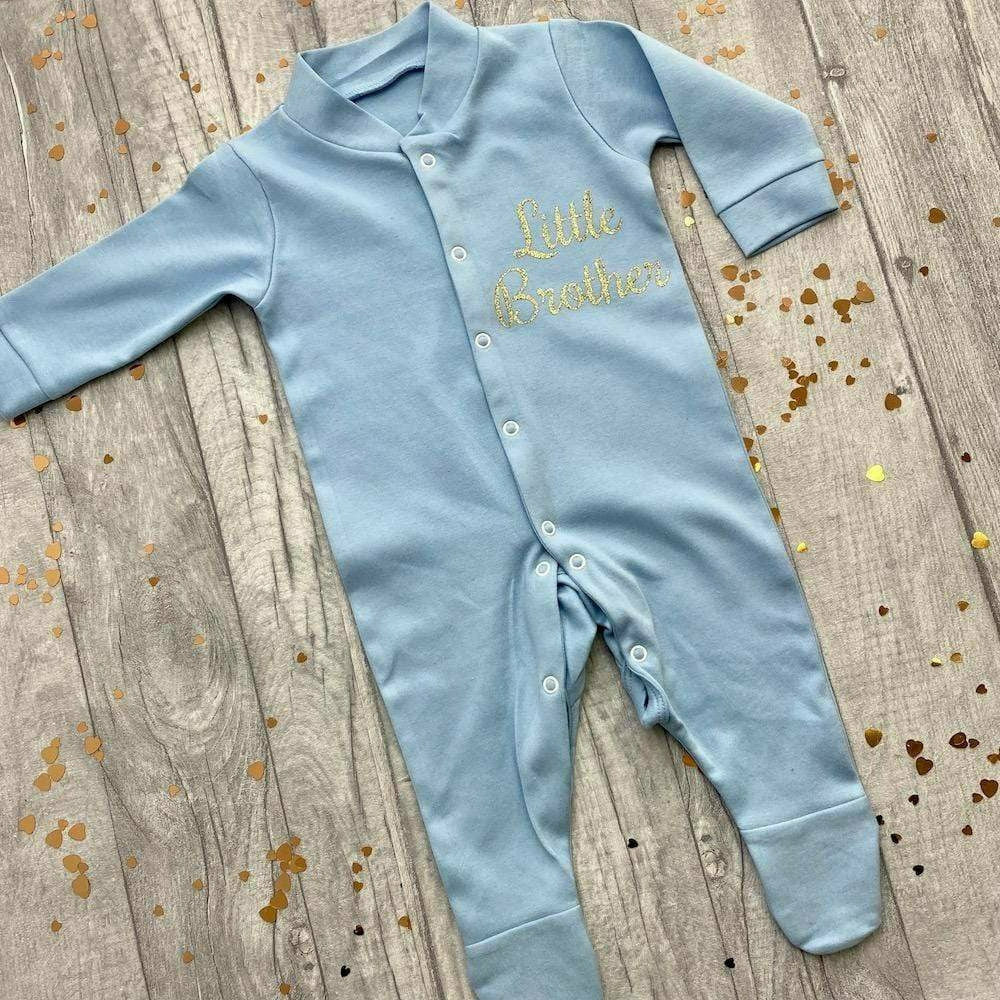 Newborn Baby Boy 'Little Brother' Blue Sleep Suit