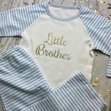 Load image into Gallery viewer, &#39;Little Brother&#39; Blue and White Boys Pyjamas
