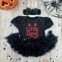 Load image into Gallery viewer, Little Devil Halloween Baby Girl Fancy Dress Tutu Romper with Matching Bow Headband
