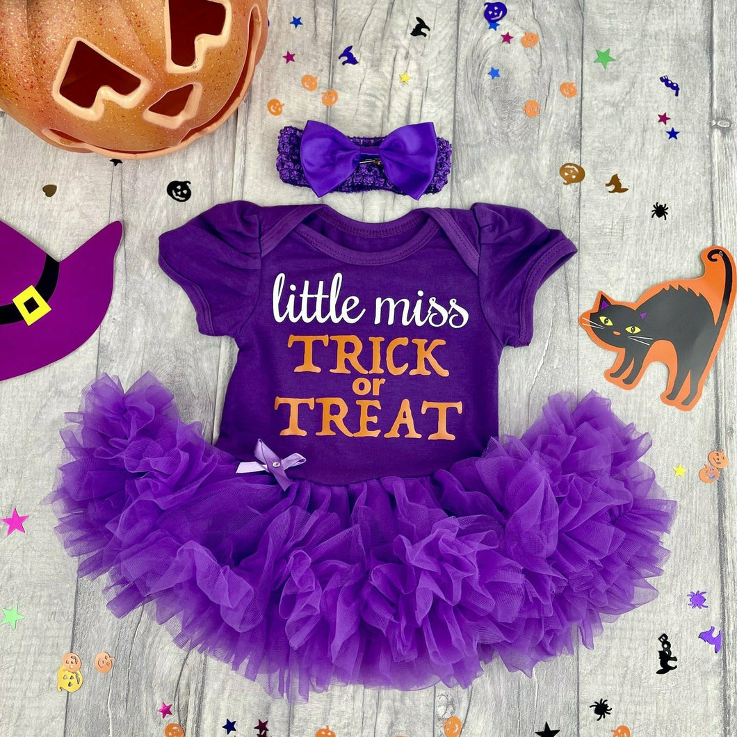 Little Miss Trick or Treat Baby Girl Tutu Romper, Halloween Costume Outfit