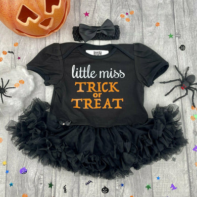 Little Miss Trick or Treat Baby Girl Tutu Romper, Halloween Costume Outfit