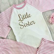 Load image into Gallery viewer, Little Sister Pink and White Stripe Baby Girls Pyjamas
