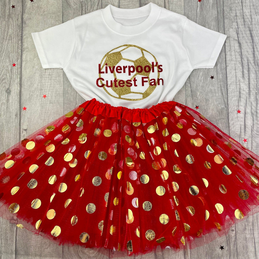 Liverpool Football Girls Outfit Set, T-Shirt & Red Tutu Skirt