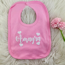 Load image into Gallery viewer, Personalised Pink or Blue Baby/toddler Bibs
