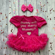 Load image into Gallery viewer, &#39;Daddy Will You Marry Mummy?&#39; Baby Girl Tutu Romper With Matching Bow Headband, Wedding
