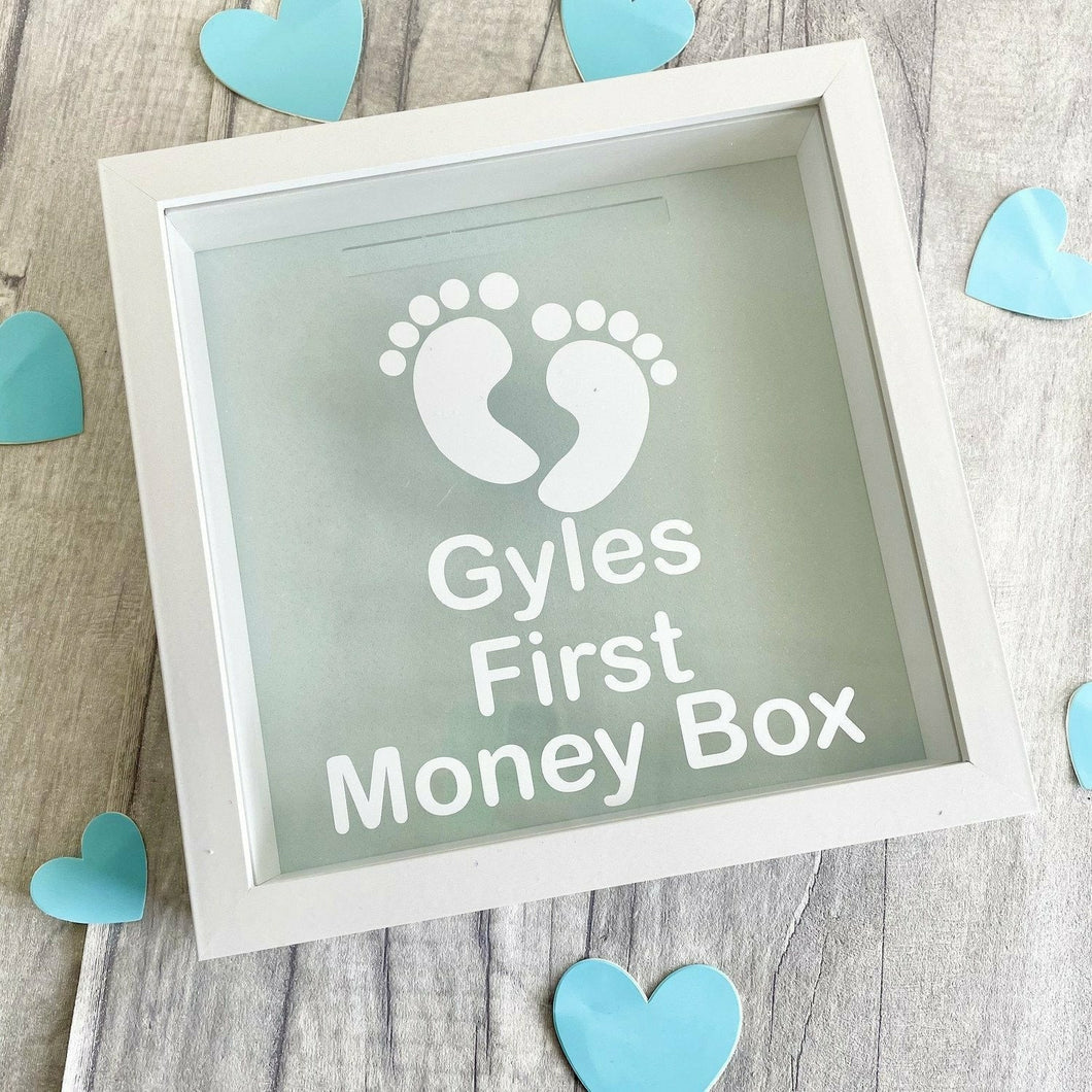 Personalised 'First Money Box' Baby Boys, Saving Gift