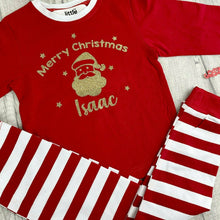 Load image into Gallery viewer, Personalised Santa Merry Christmas red and white little girls &amp; boys Christmas Pyjamas
