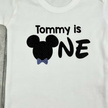 Load image into Gallery viewer, Personalised is one Mickey or Minnie Mouse, First Birthday Short Sleeve Romper

