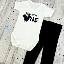 Load image into Gallery viewer, Personalised &#39;Is One&#39; Mickey Mouse Design Baby Boy&#39;s 1st Birthday Romper &amp; Leggings Set
