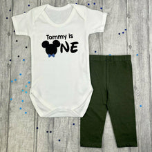 Load image into Gallery viewer, Personalised &#39;Is One&#39; Mickey Mouse Design Baby Boy&#39;s 1st Birthday Romper &amp; Leggings Set
