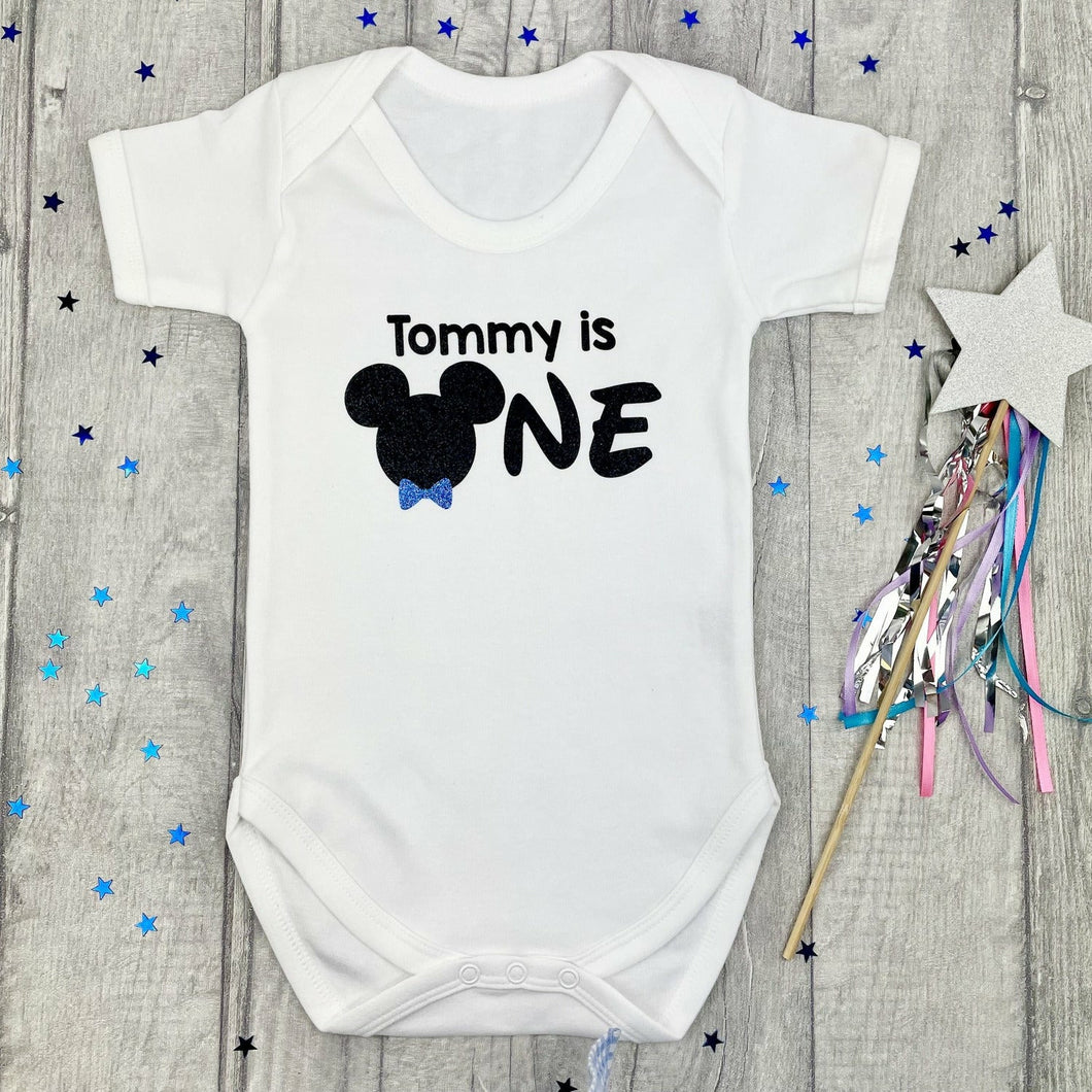 Personalised is one Mickey or Minnie Mouse, First Birthday Short Sleeve Romper