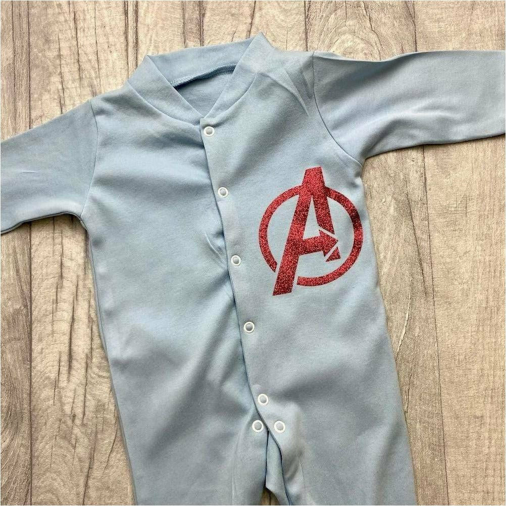 Baby Girl Or Boy Superhero Avengers Logo Blue Sleep Suit Romper Blue Pink