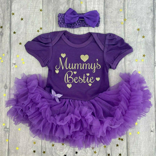 Baby Girl Tutu Romper With Matching Bow Headband, Mummy's Bestie Mother's Day outfit - Little Secrets Clothing