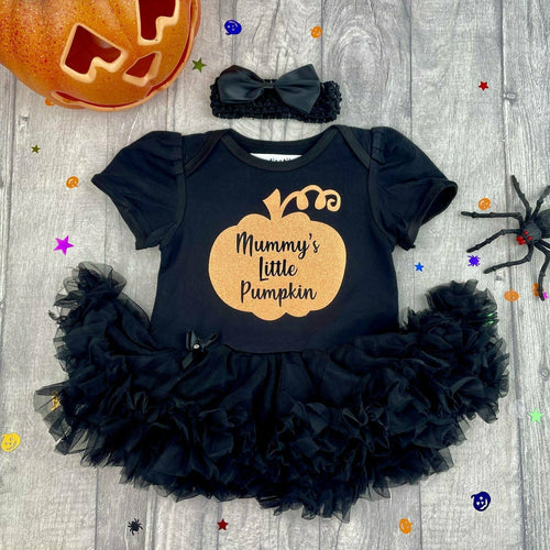 'Mummy's Little Pumpkin' Baby Girl Tutu Romper With  Bow Headband, Thanksgiving Halloween