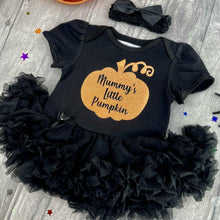 Load image into Gallery viewer, &#39;Mummy&#39;s Little Pumpkin&#39; Baby Girl Tutu Romper With  Bow Headband, Thanksgiving Halloween
