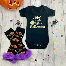 Load image into Gallery viewer, My 1st Halloween Outfit, Baby Girl Pumpkin Romper Set - Little Secrets Clothing
