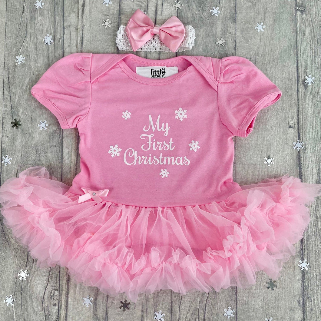 Baby Girls My First Christmas Tutu Romper Dress with Headband - Little Secrets Clothing