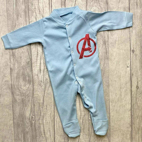 Baby Girl Or Boy Superhero Avengers Logo Blue Sleep Suit Romper Blue Pink