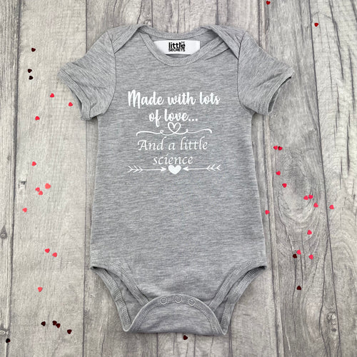 Made With Lots Of Love And A Little Science White Glitter Design, Newborn Short Sleeved Romper