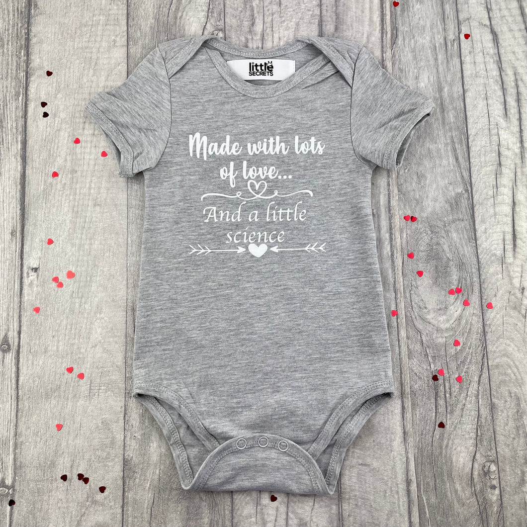 Made With Lots Of Love And A Little Science White Glitter Design, Newborn Short Sleeved Romper