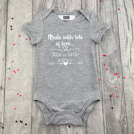 Made With Lots Of Love And A Little Science White Glitter Design, Newborn Short Sleeved Romper