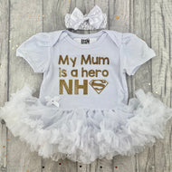 Personalised .. Is A Hero NHS Baby Girl Tutu Romper With Matching Bow Headband