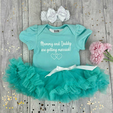 Load image into Gallery viewer, Mummy &amp; Daddy Are Getting Married! Baby Girl Tutu Romper With Matching Bow Headband, Wedding

