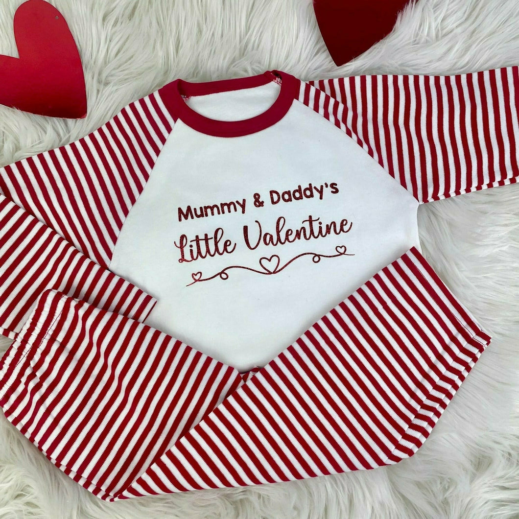 Personalised 'Little Valentine' Red/White Stripe Childrens Valentines Day Pyjamas