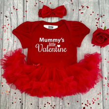 Load image into Gallery viewer, Mummy&#39;s Little Valentine, Long Sleeve or Short Sleeve Baby Girls Red Tutu Romper with Headband
