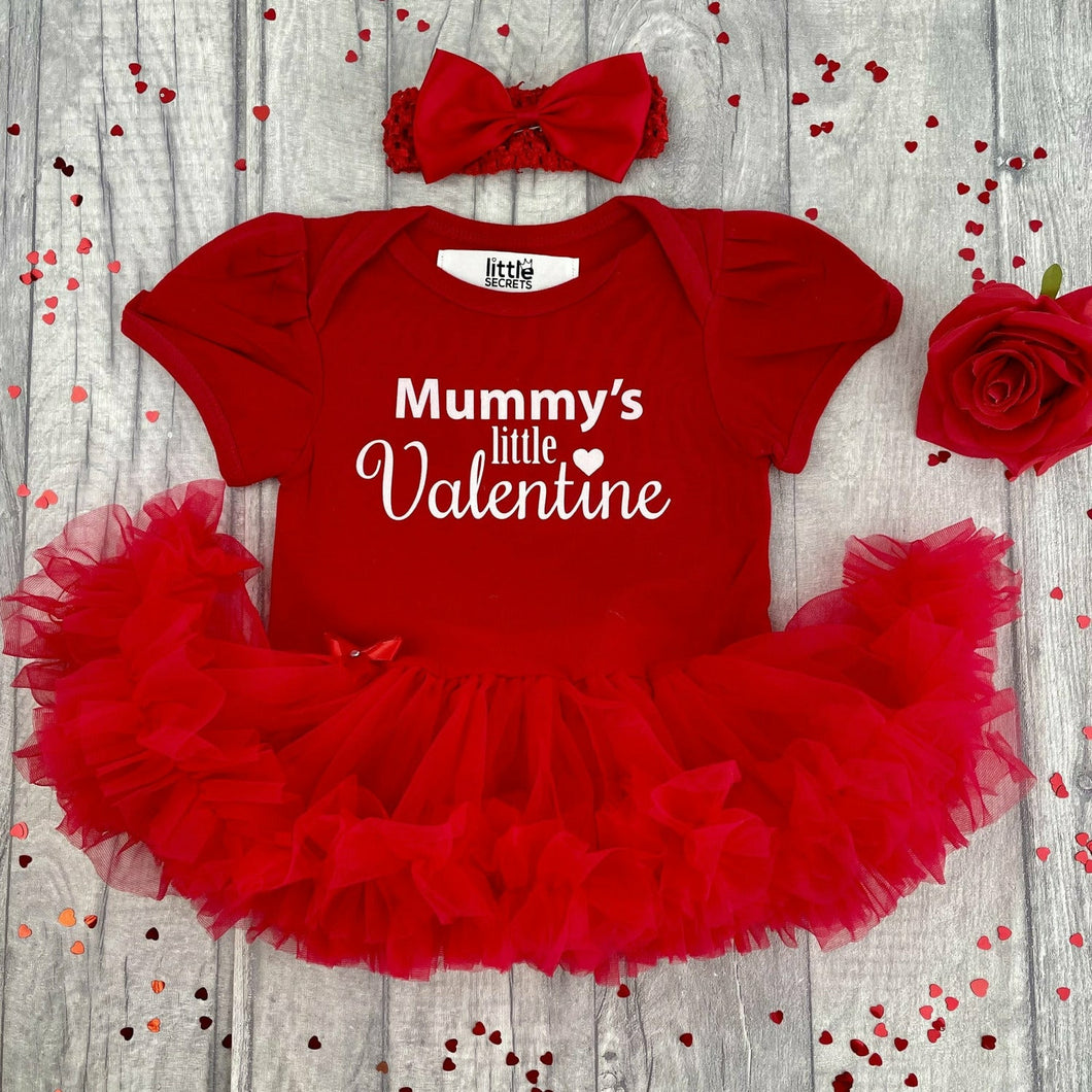 Mummy's Little Valentine, Long Sleeve or Short Sleeve Baby Girls Red Tutu Romper with Headband