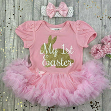 Load image into Gallery viewer, Baby Girl 1st Easter Tutu Romper, Gold Glitter Bunny - Little Secrets Clothing
