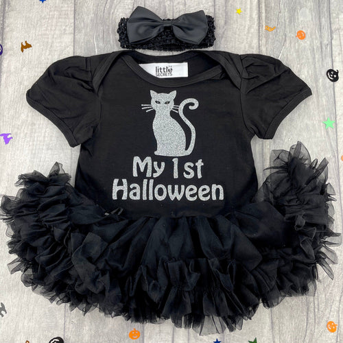 My 1st Halloween Cat Outfit, Baby Girl Fancy Dress Tutu Romper