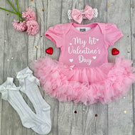 Baby Girls 1st Valentines Day Tutu Romper Set With Headband, Leg Warmers, Tights or Socks