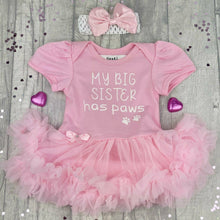 Load image into Gallery viewer, &#39;My Best Friend Has Paws&#39; Baby Girl Tutu Romper With Matching Bow Headband Pet Gift, White Glitter Design
