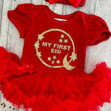 Load image into Gallery viewer, My First Eid Baby Girl Red Tutu Romper
