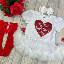 Load image into Gallery viewer, Baby Girls First Valentine&#39;s Day Tutu Romper With Headband, Socks or Tights 
