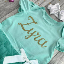 Load image into Gallery viewer, Personalised Name Gold Glitter Baby Girl Tutu Romper With Matching Bow Headband
