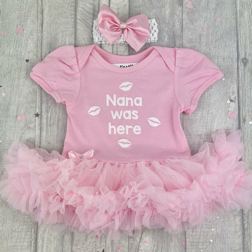 'Nana Was Here' Baby Girl Tutu Romper With Matching Bow Headband