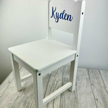 Load image into Gallery viewer, Personalised Baby Girls &amp; Boys Curly Name, White Wooden Nursery Chair
