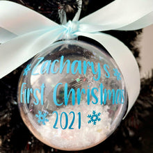 Load image into Gallery viewer, Baby&#39;s First Christmas Snow Filled Bauble, Snowflake Bauble, Baby Boys &amp; Girls Bauble, Christmas Decoration/ Ornament
