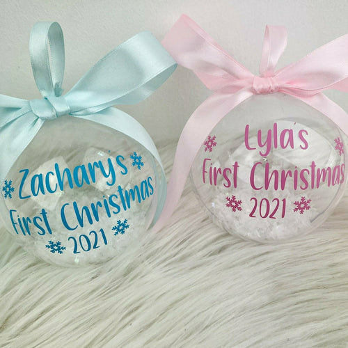 Baby's First Christmas Snow Filled Bauble, Snowflake Bauble, Baby Boys & Girls Bauble, Christmas Decoration/ Ornament