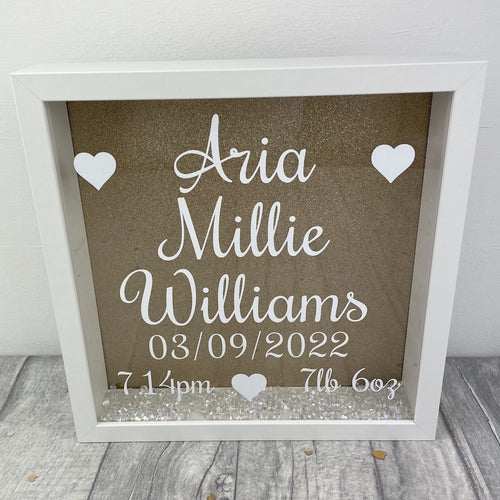Personalised Glitter Baby Box Frames (Name, DOB, Time & Weight)