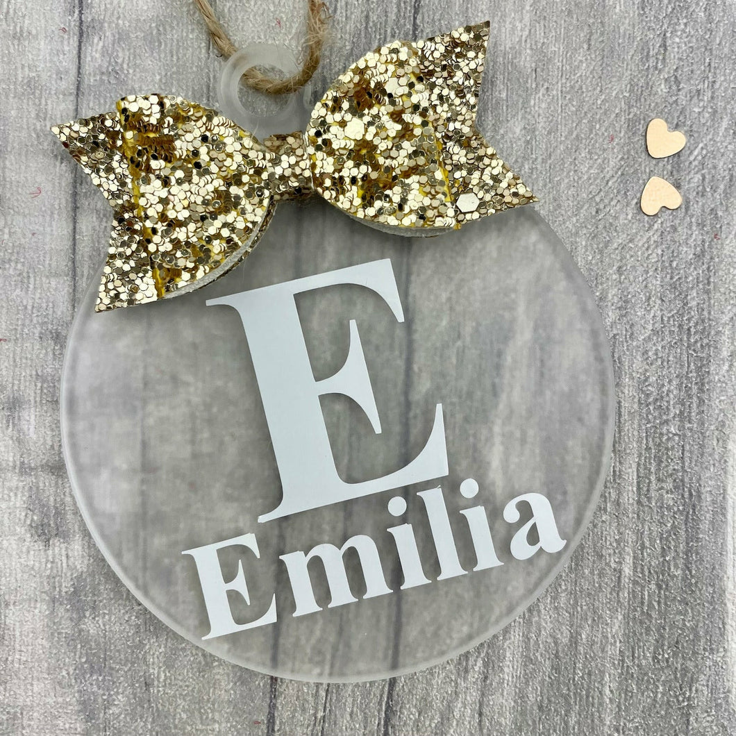 Personalised Christmas Bauble with Glitter Bow