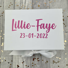 Load image into Gallery viewer, Personalised Newborn Baby Keepsake Gift Box, Name &amp; Date of Birth, Baby Boy or Baby Girl Memory Box
