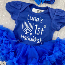 Load image into Gallery viewer, Personalised 1st Hanukkah Baby Girl Tutu Romper with Bow Headband, Menorah Candle - Little Secrets Clothing
