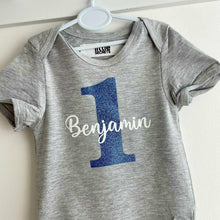 Load image into Gallery viewer, Personalised First Birthday Boy&#39;s Grey Romper - Little Secrets Clothing
