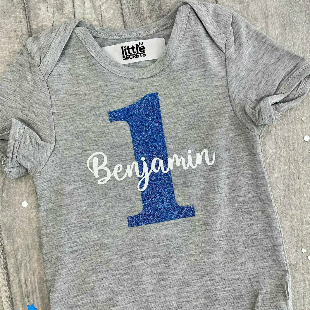 Personalised First Birthday Boy's Grey Romper - Little Secrets Clothing