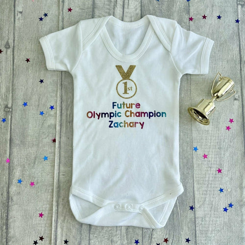 Products Personalised 'Future Olympic Champion' Sport, Olympic Short Sleeve Baby Boy/ Girls Summer Romper